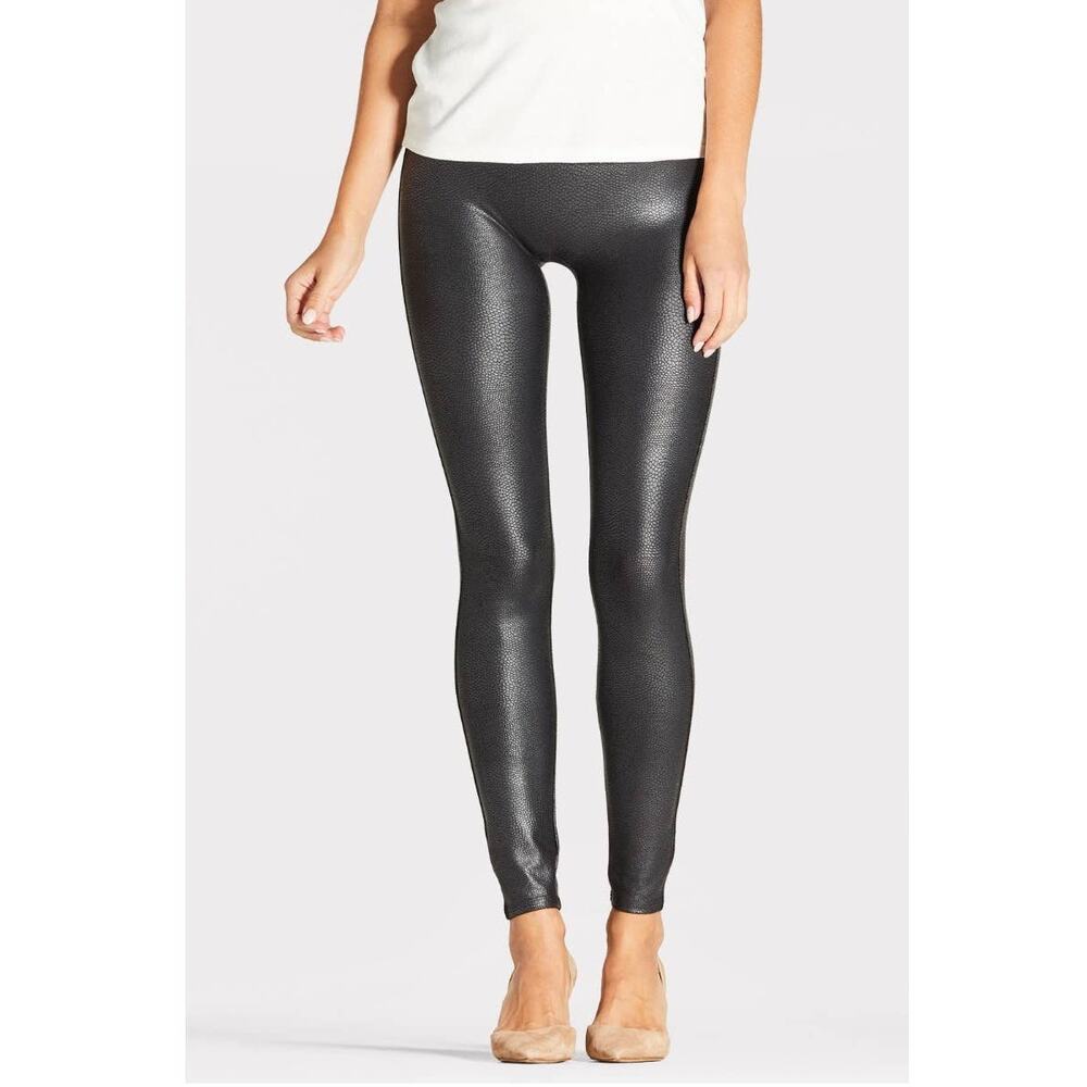 SPANX Power Waistband Faux Leather Pebble Leggings L